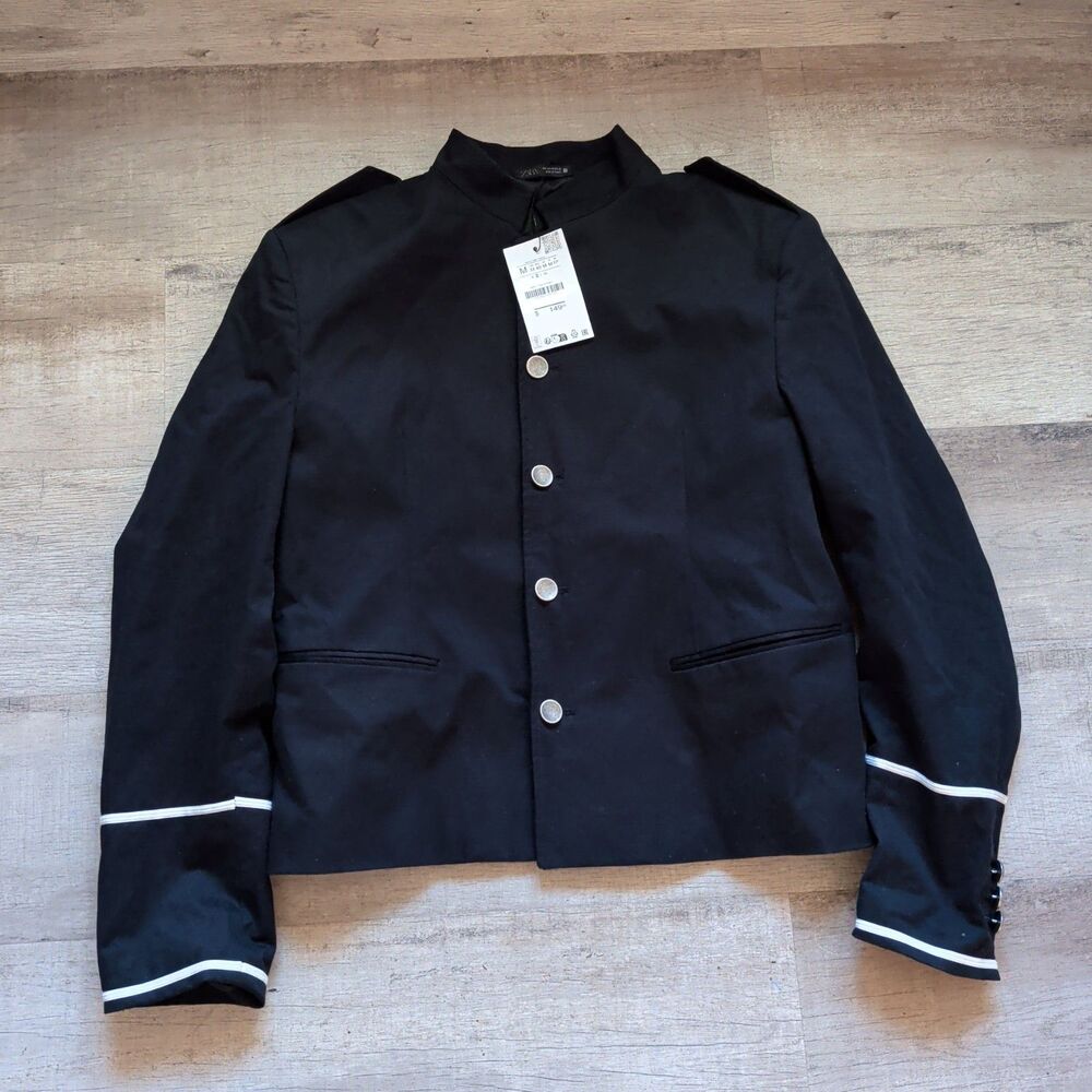 ​NWT Zara Black Military Band Jacket Officer Parade Uniform Blazer Size M